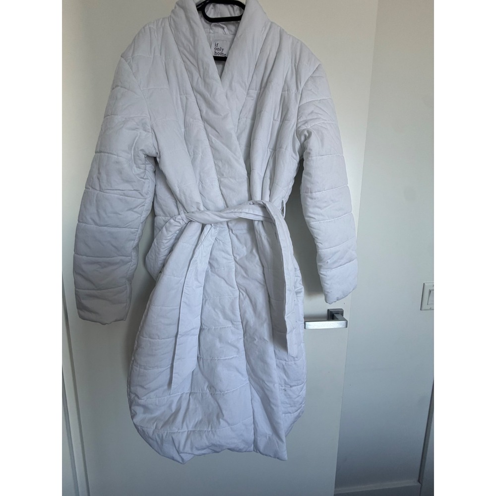 If Only Home White Quilted Organic Cotton Robe Shawl Collar Belted Loungewear